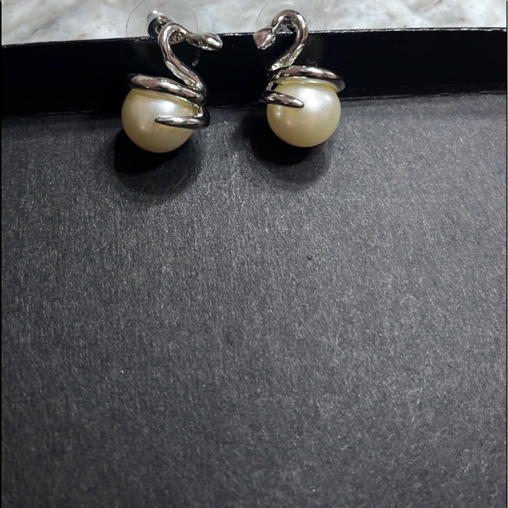 Silver Snake and Pearl Earrings- Brand New and Never Worn